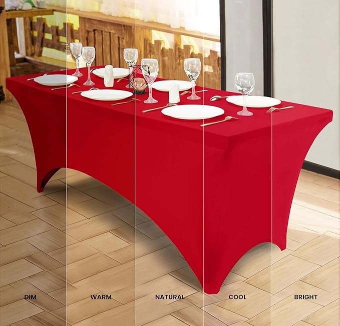 Utopia Kitchen Spandex Tablecloth 2 Pack [4FT, Red] Tight, Fitted, Washable and Wrinkle Resistant Stretch Table Cloth Rectangle Cover for Trade Show, Weddings & Parties [48Lx30Wx30H Inch]