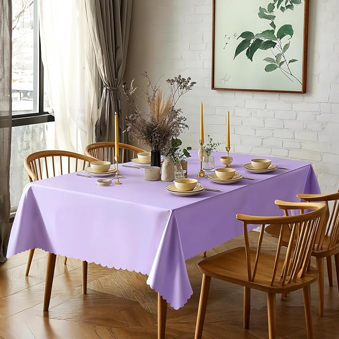6 Pack Lavender Plastic Tablecloth, 54 X 108Inch Disposable Light Purple Scalloped Easter Table Cloth Waterproof Spring Table Cover for Mother's Day BBQ Picnic Baby Shower Birthday Wedding Decor