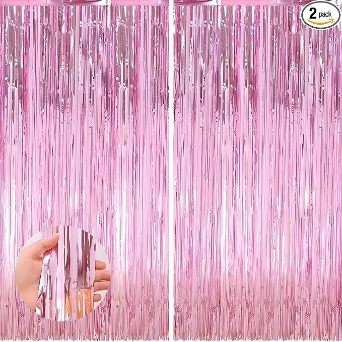 Valentines Day Keyali 2 Pack 3.3 * 8.3 ft Foil Curtain Metallic Tinsel Fringe Curtains Photo Booth Props Backdrop for Birthday Wedding Engagement Baby Shower Christmas Holiday Celebration Partyl,Pink