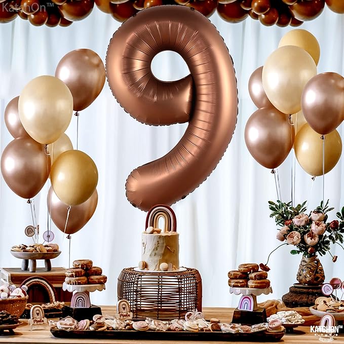 KatchOn, Giant Coffee Brown Number 9 Balloon - 40 Inch | Foil 9 Birthday Balloon for 9th Birthday Decorations | 9th Anniversary Decoration | Coffee Party Decor