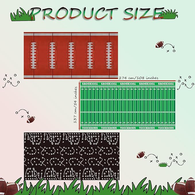 OQOQ Football Party Decorations Table Cloth(3 Packs), 108x54 Inches Football Theme Disposable Tablecloth Plastic Table Cover for Birthday Super Bowl Games Decor