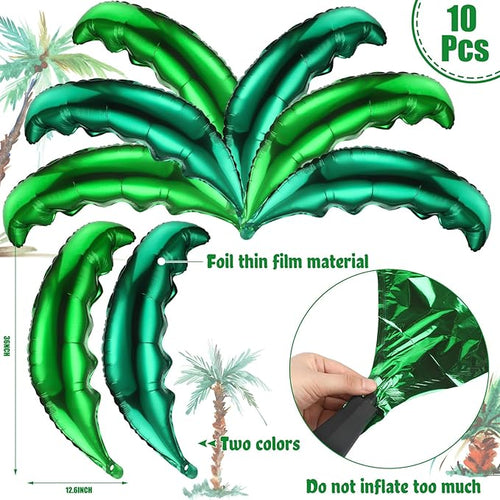100 Pcs Palm Tree Leaves Balloons Coconut Balloons Set 10 Foil Green Coconut Tree Leaves Balloon 90 Brown Latex for Hawaii Luau Tropical Party Birthday Baby Shower (Stylish Color)