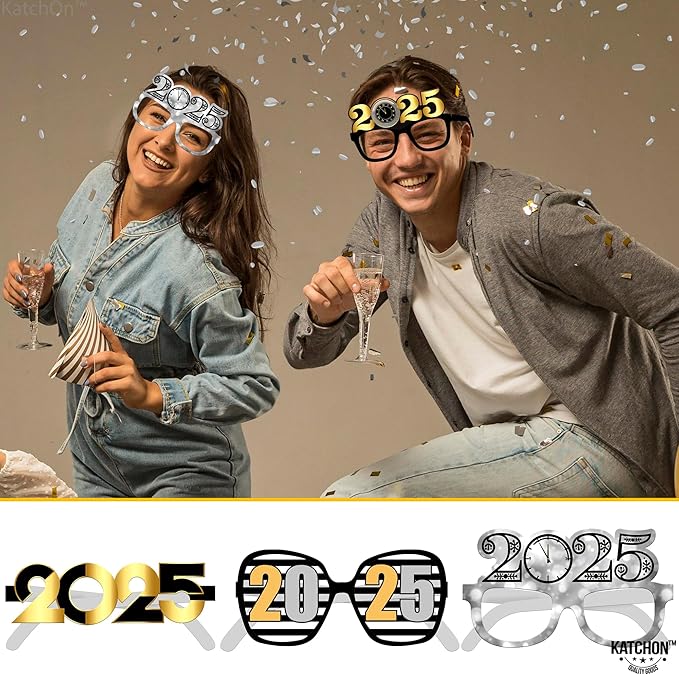 KatchOn, 2025 Glasses New Years Eve - Pack of 12 | New Years Glasses 2025, New Years Eve Party Supplies 2025 | NYE 2025, Happy New Years Decorations | NYE Decorations