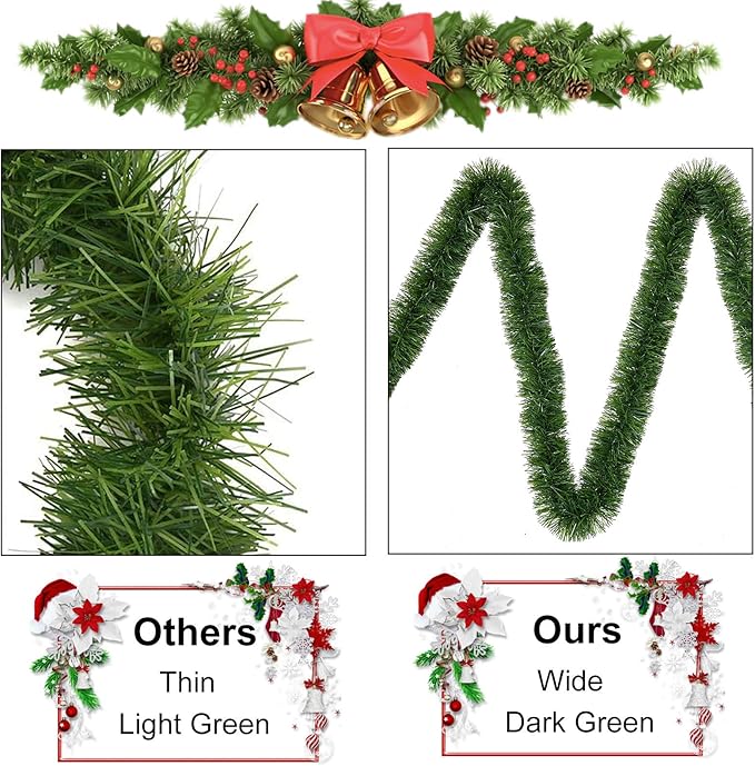 Christmas Garland for Outdoor/Indoor Decoration, Soft Greenery Artificial Garland Decorations, Non-lit Green Xmas Garlands Perfect for Party Home Garden and Holiday Festival Decor, 50 Feet 2 Pack