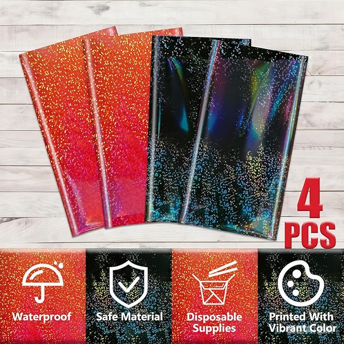 4Pcs Red and Black Holographic Tablecloths Rectangular Black Iridescent Tablecloth Shimmer Metallic Red Table Covers for Halloween Retirement Family Gatherings Christmas Party Supplies, 54 x 108Inch