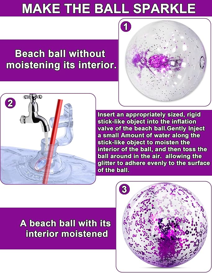 12 Pack Inflatable Beach Balls Bulk - 16" Glitter Beach Ball Pool Toys for Summer Beach Pool Party, Swimming Pool Game Water Beach Toys Kids Halloween Pool Party Favor Decorations Blow Up Beach Ball