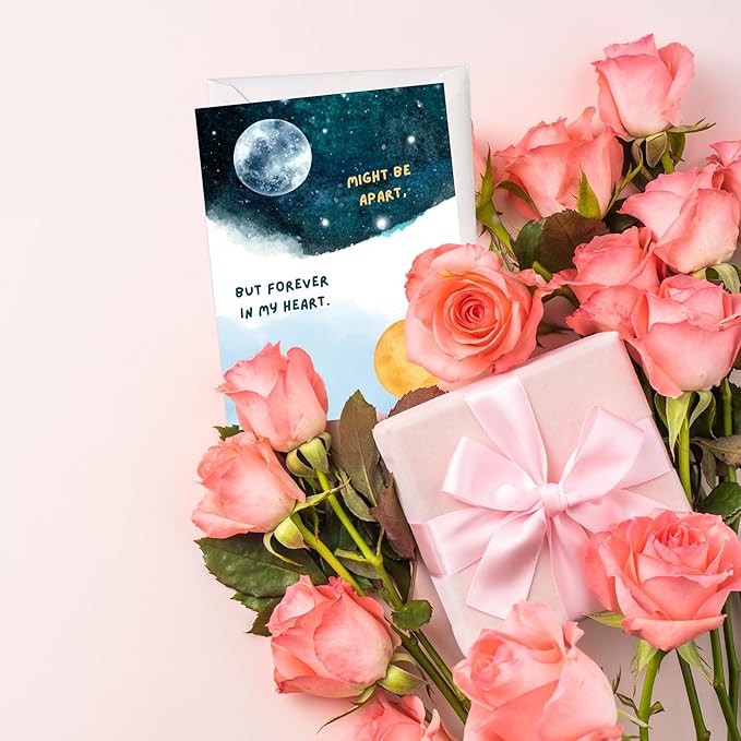 ALY LOU Cute Anniversary Birthday Card for Boyfriend, Wife, Girlfriend, Husband, Him Her - Heartfelt Love Greeting Card, Blank Inside (Might Be Apart, But Forever in My Heart)