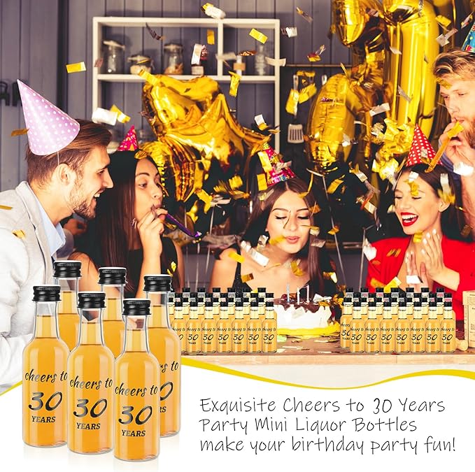Bokon 50 Pcs Cheers to 30 Years Birthday Party Mini Liquor Bottles 1.7 oz Mini Wine Bottles for Guests Women Men 30th Birthday Anniversary Wedding Celebration Party Favors