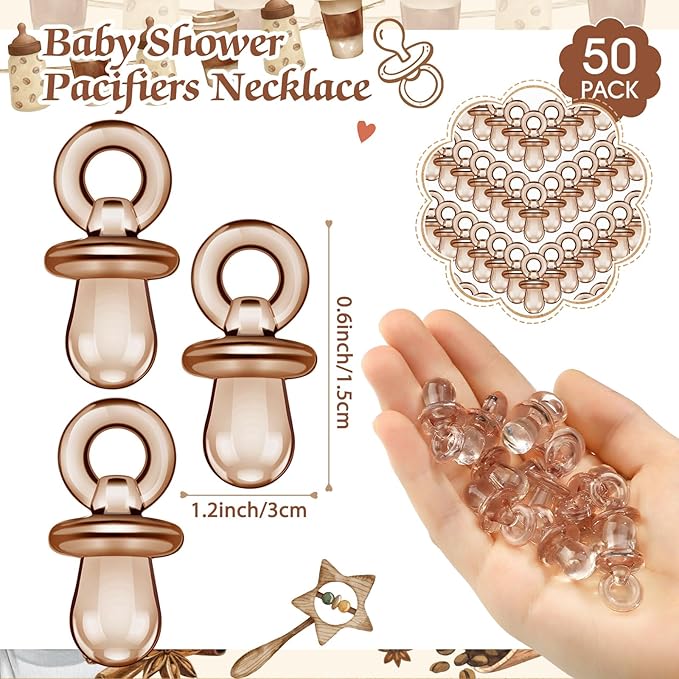 Thyle 51 Pcs A Baby Is Brewing Decorations Pacifier Hunt Coffee Theme Baby Shower Include Coffee Hunt Sign and 50 Acrylic Pacifiers Games Gender Reveal Party Supplies