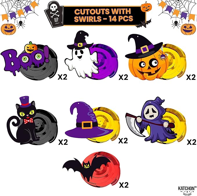 KatchOn, Halloween Hanging Decorations - Large, Pack of 28 | Spooky Halloween Hanging Swirls for Halloween Party Decorations | Halloween Ceiling Hanging Decorations for Halloween Decorations Indoor
