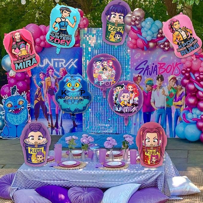 Demon Hunters Birthday Decorations, 9PCS Foil Balloons for Boys Girls Kpop Party Supplies