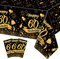 3 Pack 60th Birthday Plastic Tablecloth, 54x108 Inch Black Gold Disposable Rectangle Table Cover Waterproof Table Cloth for Birthday 60 Anniversary Party Supplies