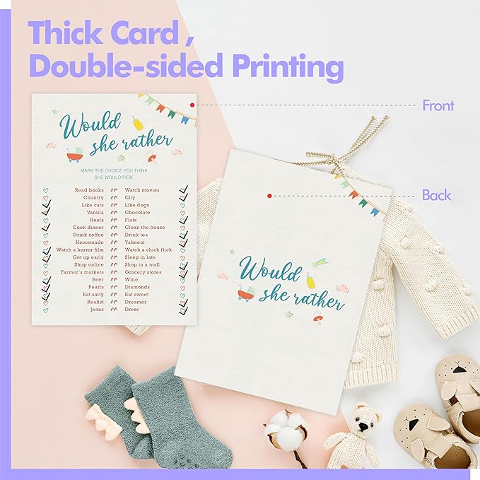 55PCS Baby Shower Game Cards, Would She Rather Bridal Wedding Shower Card Games Fun Baby Shower Party Games