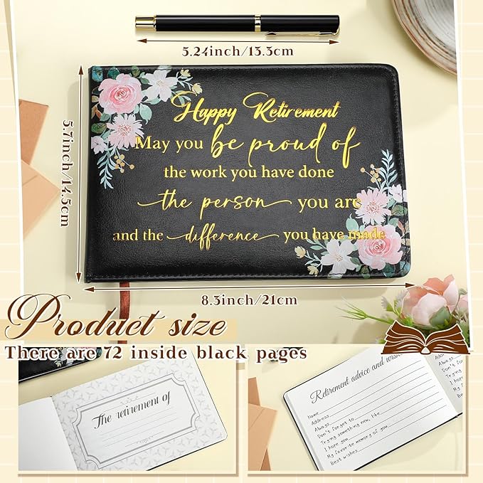 Ctosree Retirement Guest Book with Signature Pen Retirement Party Gift Supplies for Women Men Office Colleague Advice and Wishes Decorations(Floral)