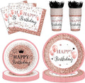 175-Piece Pink Rose Gold Birthday Party Supplies for 25 Guests – Disposable Plates, Cups, Napkins & Cutlery Set, Elegant Princess Party Tableware