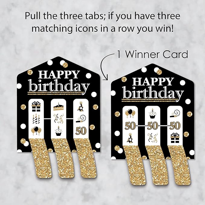 Big Dot of Happiness Adult 50th Birthday - Gold - Birthday Party Game Pickle Cards - Pull Tabs 3-in-a-Row - Set of 12