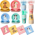 Havawish 240 Pcs Pet Dog Birthday Party Supplies Retro Puppy Themed Paper Plates Napkins Cups Vintage Puppy Face Party Tableware Disposable Pet Dinnerware for Birthday Baby Shower Table Decor