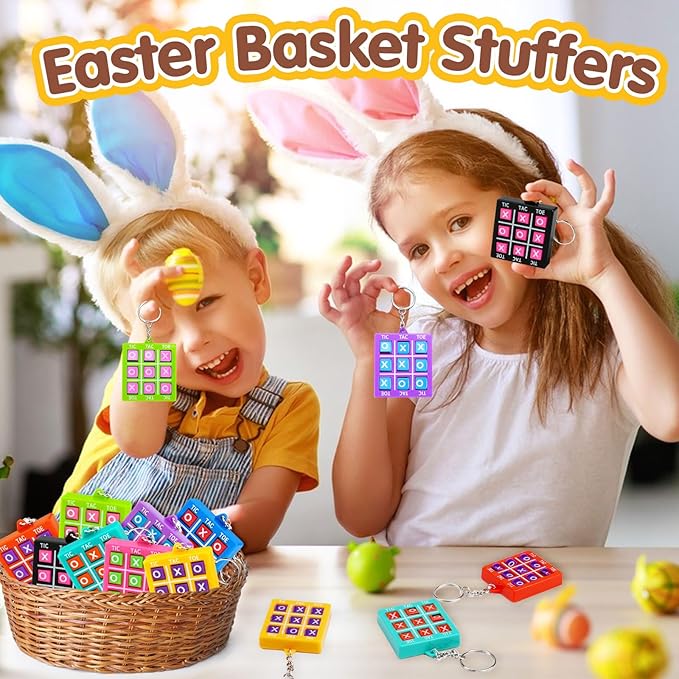 16PCS Tic Tac Toe Game Birthday Party Favors Easter Basket Goodie Bags Stuffers for Kids 3-5 4-8 8-12 Classroom Treasure Box Carnival Prize Small Toys Bulk Keychain Pinata Filler Return Gift Girl Boy