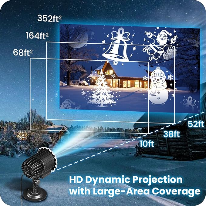 Christmas Projector Lights Outdoor, Waterproof & Adjustable LED Christmas Snowflake Projector Lights Outdoor Indoor, 9W Brightness for Christmas Home Birthday Party Garden Decoration B02PL05