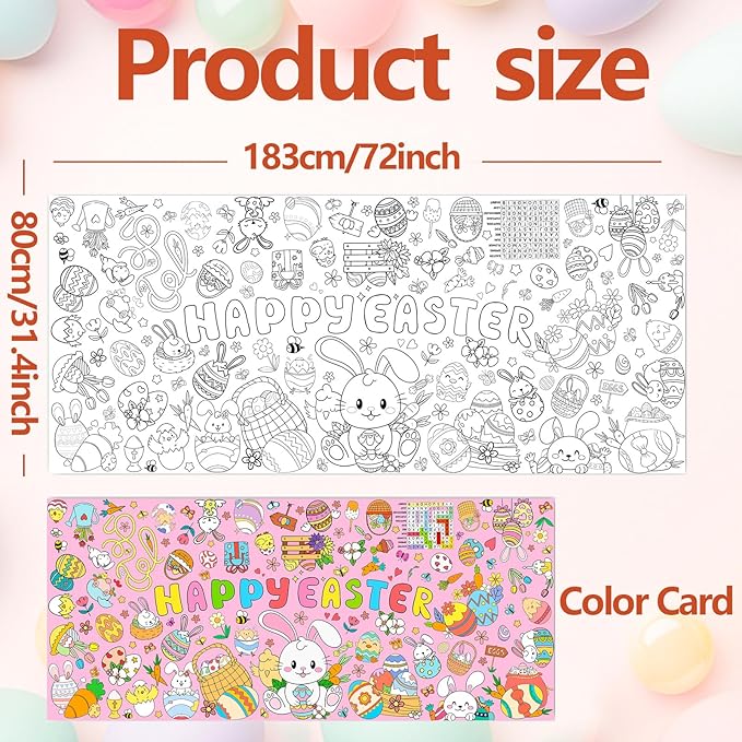 Easter Coloring Tablecloth for Kids,Giant Coloring Poster, Art Crafts Table Cover for Easter Party Decorations Supplies (31.5 x 72 Inches)
