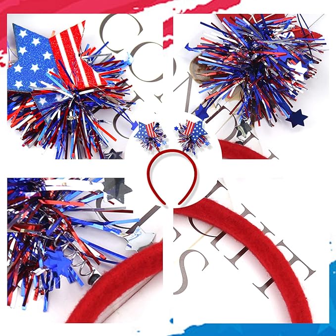 4th of July Headband Independence Day Hair Accessories Patriotic Party Hair Supplies USA Flag Star Design Blue Red Ribbon Stars Hair Decoration Hair Hoop for Women