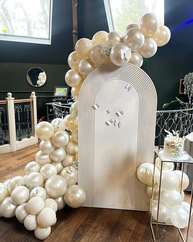 118Pcs Pearl Balloon Garland Arch Kit - Wedding Party Decorations with Pearl White Sand Double Stuffed Pearl Ivory Balloons for Engagement Bridal Shower Birthday Baby Shower Party Decorations
