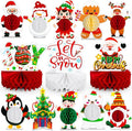 13PCS Christmas Party Decorations, Christmas Honeycomb Centerpieces For Tables, Xmas 3D Table Decorations with Santa Claus Snowman for Merry Christmas Party Supplies Indoor Home Holiday Sign
