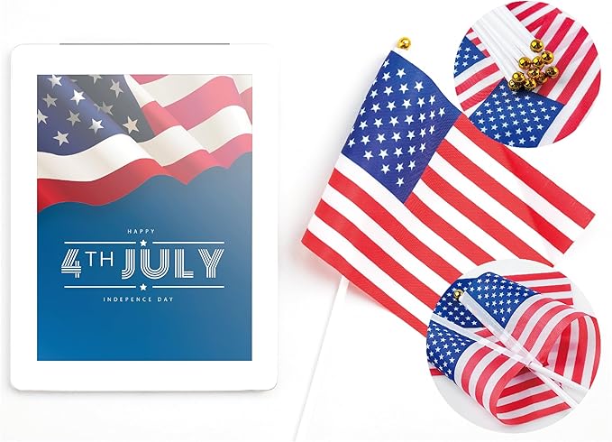OHOME 4th of July Decorations - 12 Pack Small Mini American USA Flags on Stick Fourth of July Decorations - Red White Blue Fourth of July Accessories Patriotic Party Favors Supplies Outdoor Indoor
