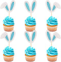 Ercadio 24 Pack Easter Bunny Ear Cupcake Toppers Glitter Blue White Rabbit Ears Cupcake Picks Easter Bunny Cupcake Toppers Rabbit Cake Toppers for Kids Boys Birthday Baby Shower Party Supplies