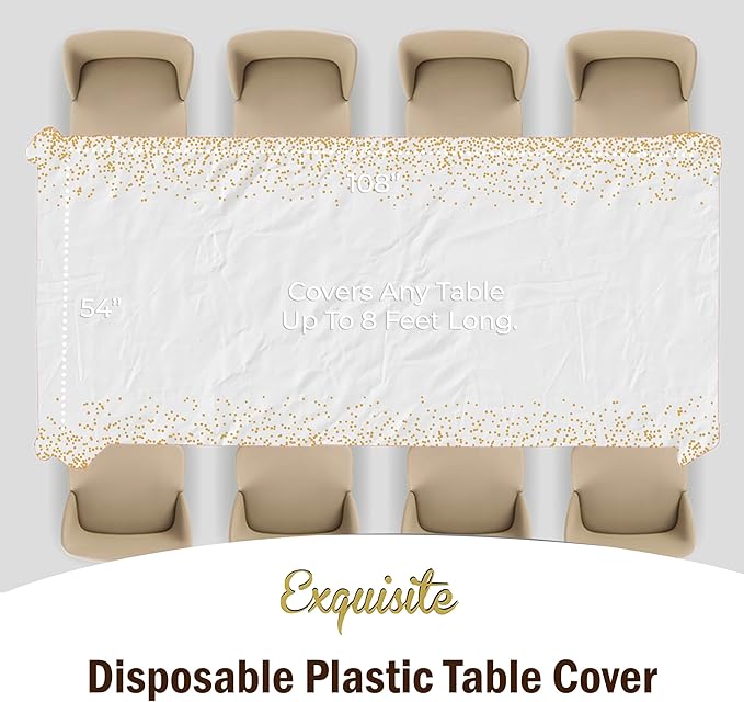 Exquisite 12-Pack Premium Plastic Tablecloth Black & Gold Dot Rectangular Plastic Tablecloth - 54x108 Inch, Pack of 12