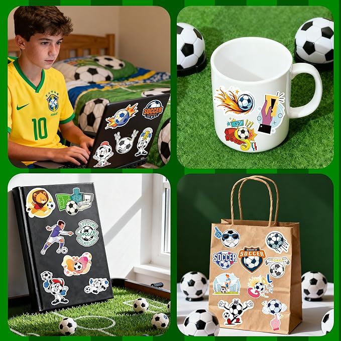 Soccer Party Favors - 100 PCS Soccer Stickers for Kids | Water Bottle,Laptop Sports Football Stickers for Toddlers - Activities Birthday Toys Games Crafts Gifts for Goodie Bags Gift Bags