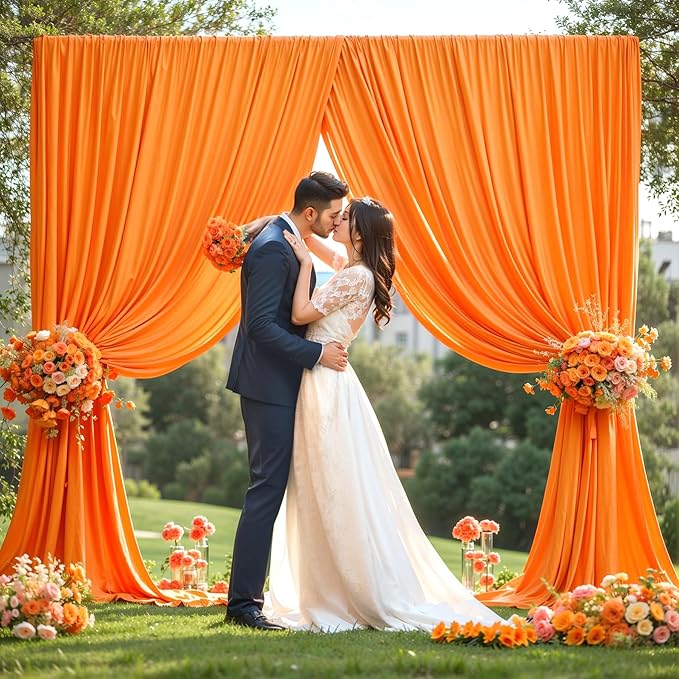 8x10FT Orange Backdrop Curtains for Wedding Parties, Wrinkle Free Polyester Photography Backdrop Drapes for Baby Shower Birthday Parties Easter Stage Background Stand Decorations 4x10ft,2 Panels
