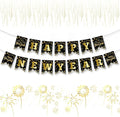 Happy New Years Eve Decorations 2026 - Black Gold Happy New Year Banner, New Years Sign Bunting Banner Garland for 2026 New Year Party Supplies, Home Office Fireplace Wall Decorations Favors Props