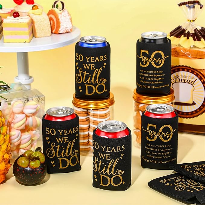25 Pcs 50th Anniversary Can Sleeve for Guests 50 Years We Still Do Can Birthday Neoprene Cooler Sleeves 50th birthday party Gift Wedding favors for Women Men