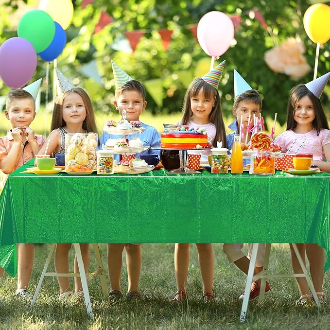 4 Pcs Iridescent Green Tablecloth Party Decorations, Holographic Foil Green Table Cloth, Disposable Rectangle Laser Table Cover for Baby Shower Wedding Birthday Witch Party Supplies, 54x108 Inch