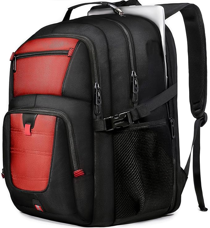 Large Travel Backpack, 50L Laptop Backpack for Men 17.3 Inch, TSA Approved, Heavy Duty with Charging, Anti Theft for College Business Work, Red