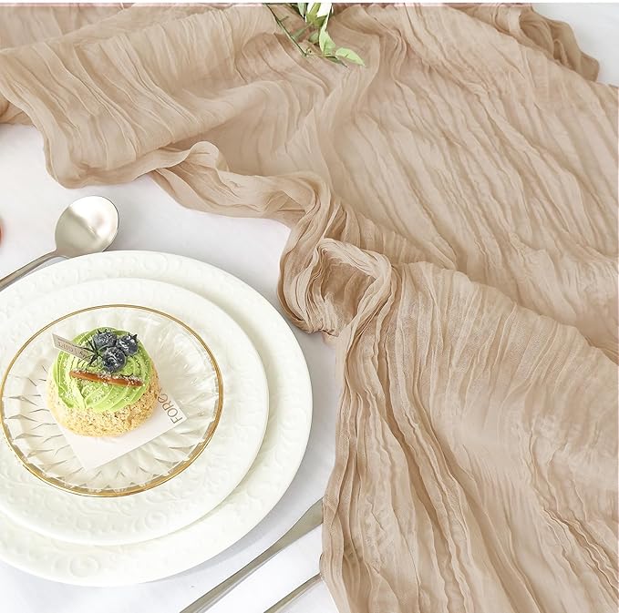 IVAPUPU 2 Pcs Cheesecloth Table Runner - 10ft Nude Easter Spring Boho Gauze Cheese Cloth Table Runners for Baby Shower Decoration Wedding Party Garden Farmhouse