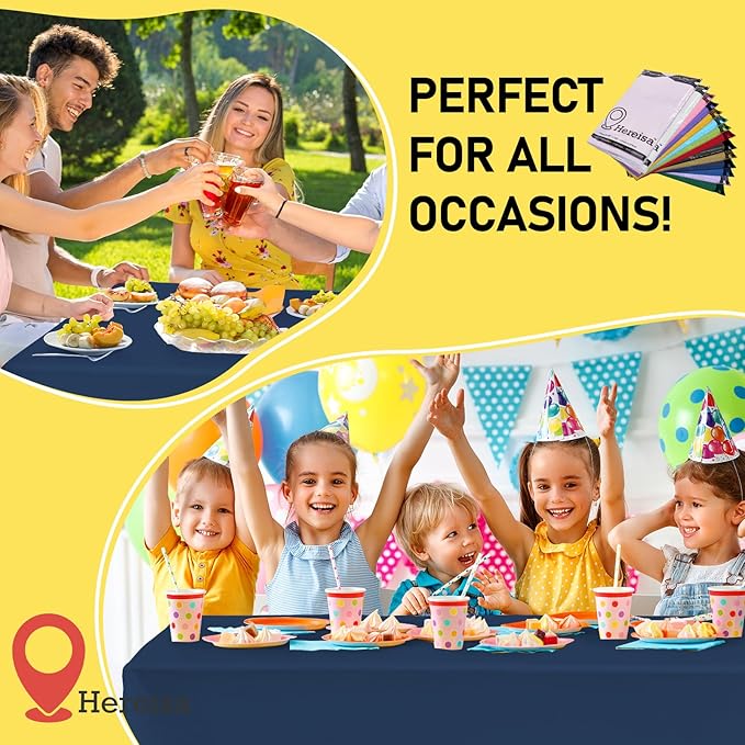 Navy Blue 6 Pack Plastic Table Cloth 54" x 108", Disposable Tablecloths Rectangle Table Cover, Plastic Table Cloths for Parties