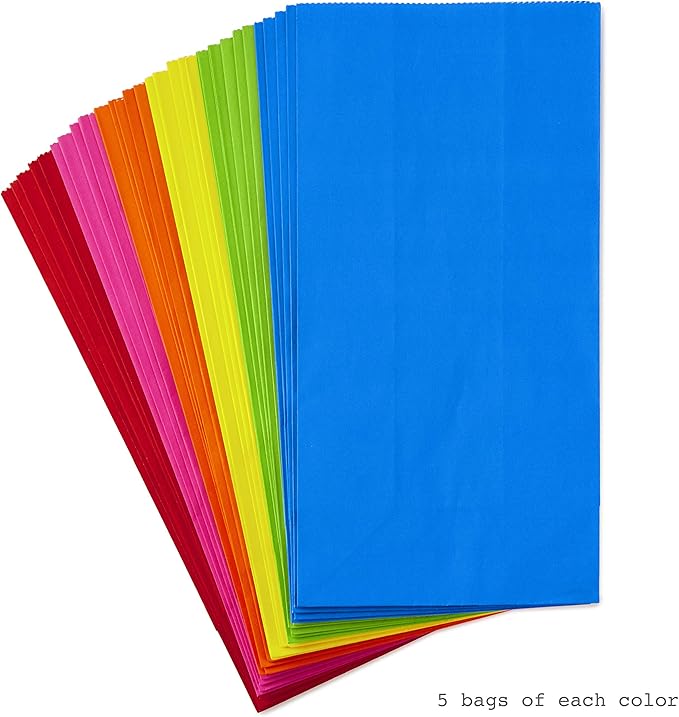 Hallmark Solid Color Party Favor and Wrapped Treat Bags (30 Ct., 5 Each of Blue, Red, Green, Yellow, Orange, Pink) for Birthdays, Baby Showers, Kids Crafts and Activities, May Day, Care Packages