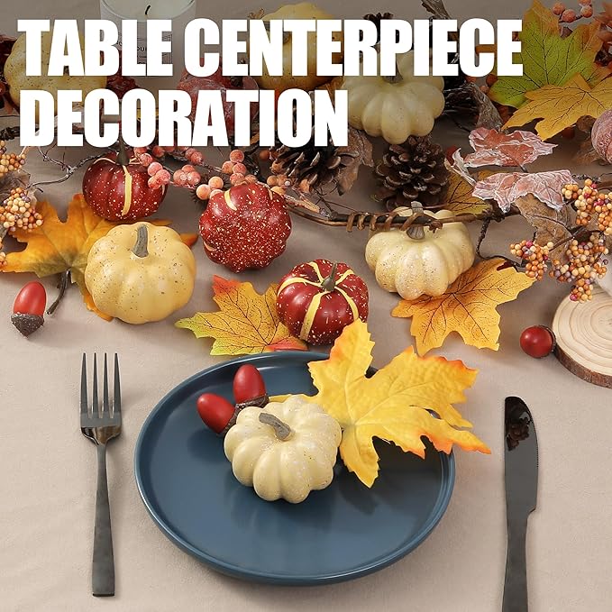 Artgar Pumpkin Decor Set, 23 PCS Fall Harvest Decorations Including Mini Pumpkins, Acorns, Pinecones, Berries, Maple Leaves for Home Table Wedding DIY Fall Halloween Thanksgiving Decor