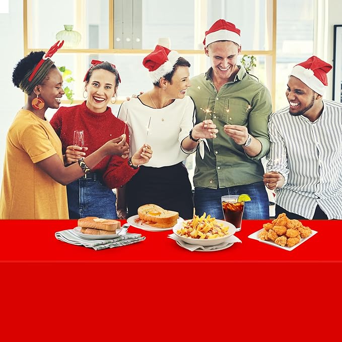 12 Pack Christmas Plastic Tablecloths, Disposable Red White Green Rectangle Table Covers for Holiday Dining Decorations,Christmas Theme Party Supplies,54 x 108 Inch