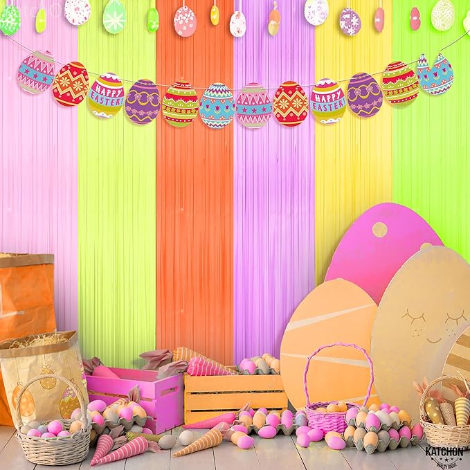 KatchOn, Pastel Multicolor Foil Fringe Curtains – Pack of 2 | Pastel Colourful Photo Backdrop, Rainbow Foil Fringe Backdrop | Easter Decorations for Home | Baby Shower, Birthday Decorations