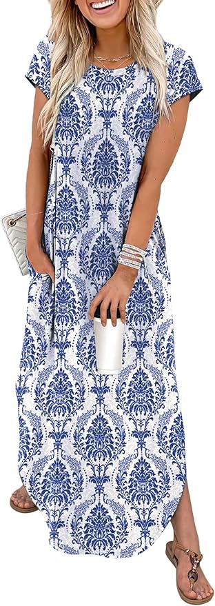 WIHOLL Summer Dresses Cap Sleeve Crewneck Maxi Long Casual Dress with Pockets Beach Vacation Sundresses 2026 Trendy