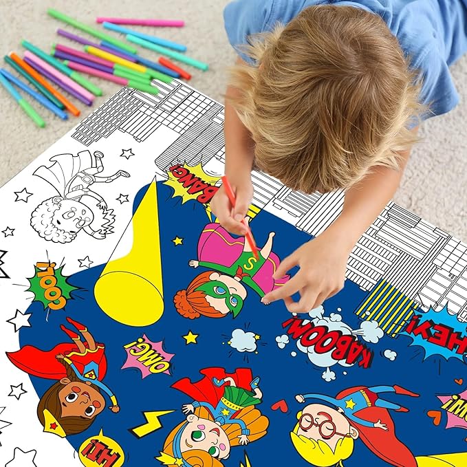 ZOIIWA Hero Themed Coloring Poster for Kids Giant Coloring Poster Sheets Page Large Big Hero Tablecloth Books for Kids Gift Father's Day Classroom Home Birthday Party Supplies Favor 31.4X43.3 Inch