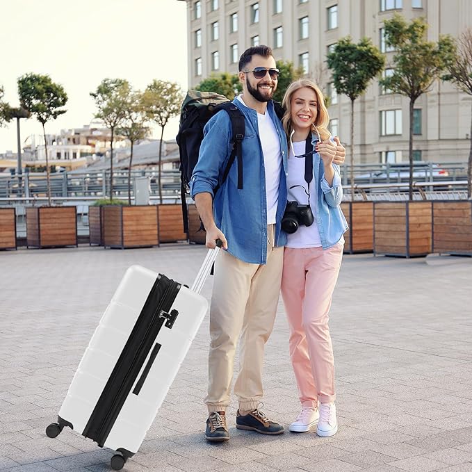 Sweetcrispy Carry on Suitcase, Luggage with Spinner Wheels, Hard Shell ABS, TSA Lock, 20 Inch White