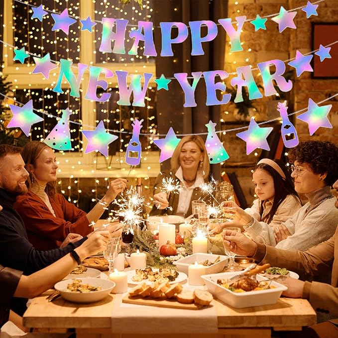 Happy New-Years Eve Party-Decorations Streamers - 12pcs Black Gold 2525 Nye Hanging Swirls Banner Supplies, Classroom Ceiling Garland Indoor Holiday Decor Panduola