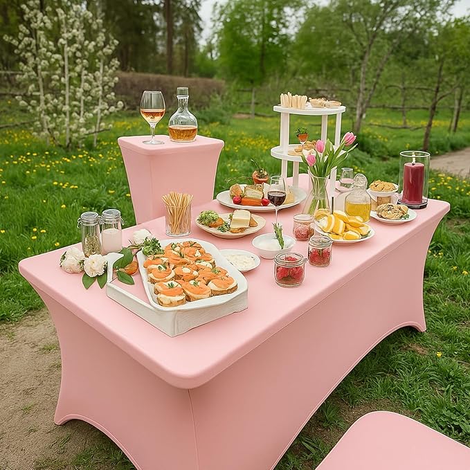 Fixwal 3 Pack Pink Table Cloths Rectangle 6FT, Tablecloths Rectangular Stretch Spandex Fitted Table Covers 6 FT for Valentine's Day, Parties, Banquet, Weddings, Buffet, Graduation Decorations