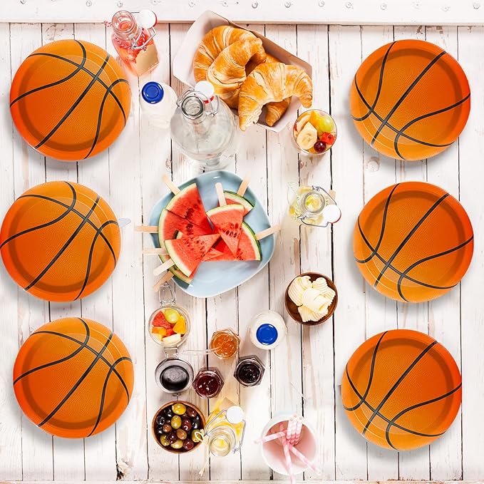 Wiooffen 48 Pcs Basketball Party Plates 7inch Birthday Party Disposable Paper Dessert Plates Supplies Decorations Basketball Theme Plates Tableware for Birthday Baby Shower