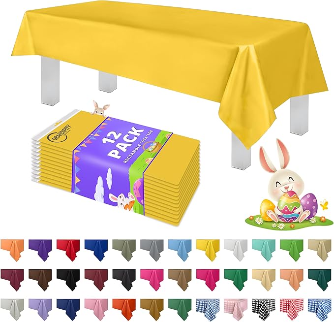 Grandipity 12 Pack Premium Disposable Plastic Tablecloth 54 Inch. x 108 Inch. Decorative Rectangle Table Cover - Yellow