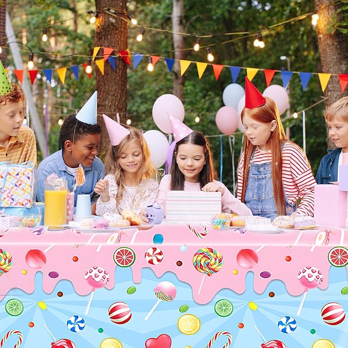 Sweet Candyland Tablecloth, 3Pcs Candies Theme Tablecloth, Colorful Lollipop Tablecovers for Girls Party Candy Land Christmas Party Decoration
